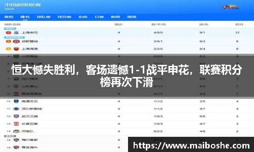 恒大憾失胜利，客场遗憾1-1战平申花，联赛积分榜再次下滑